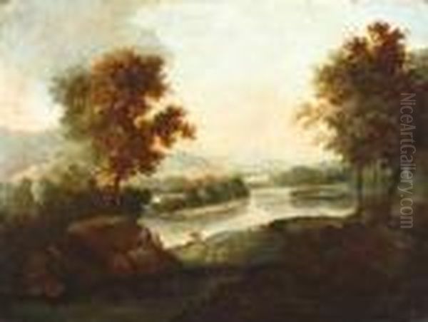 Rivierlandschap Met Figuren En Vee Oil Painting by Gaspard Dughet
