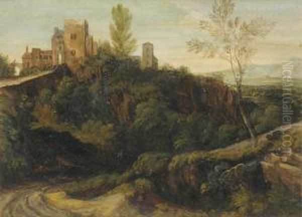 Landscape With Buildings In Tivoli Oil Painting by Gaspard Dughet