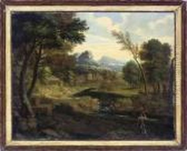 An Italianate River Landscape With A Figure On A Track Oil Painting by Gaspard Dughet