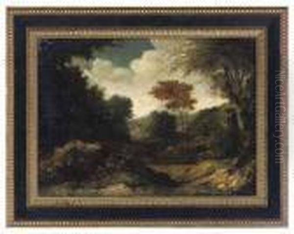 Classical Figures By A Stream In An Extensive Landscape Oil Painting by Gaspard Dughet