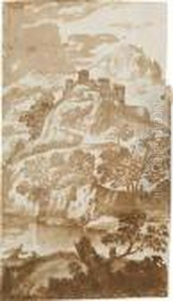 Fluslandschaft Mit Burgruine Oil Painting by Gaspard Dughet