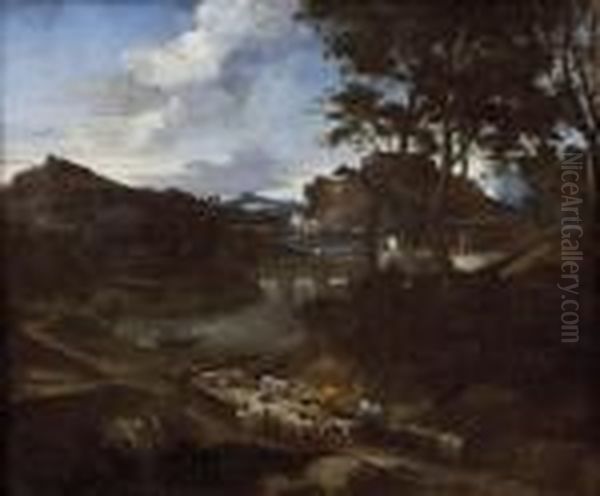 Campagna Romana Con Figure Oil Painting by Gaspard Dughet