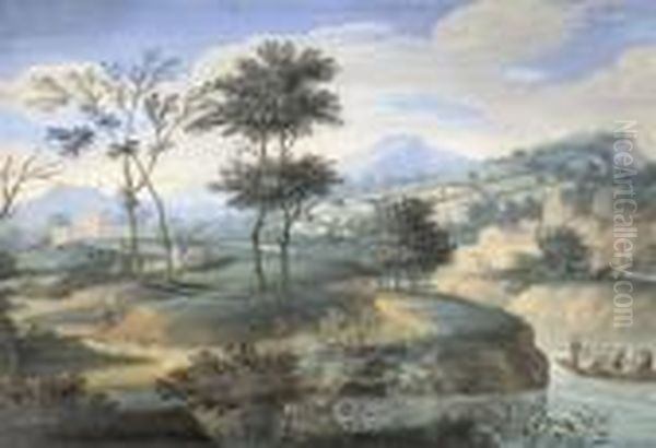 River Landscapes In The Mediterranean Oil Painting by Gaspard Dughet