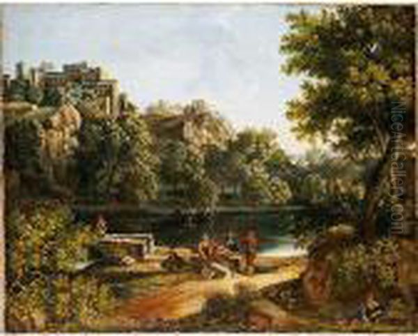 Paisaje Del Lazio Con Figuras Oil Painting by Gaspard Dughet