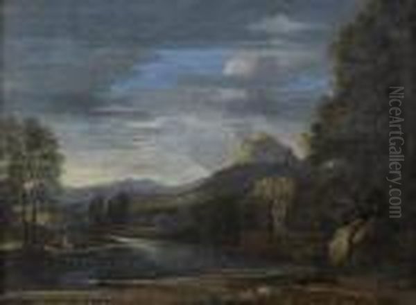 Paysage Classique Traverse Par Une Riviere Oil Painting by Gaspard Dughet