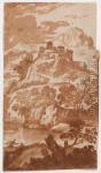 Fluslandschaft Mit Burgruine Oil Painting by Gaspard Dughet