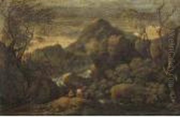 Due Figure Nei Pressi Di Un Torrente Oil Painting by Gaspard Dughet