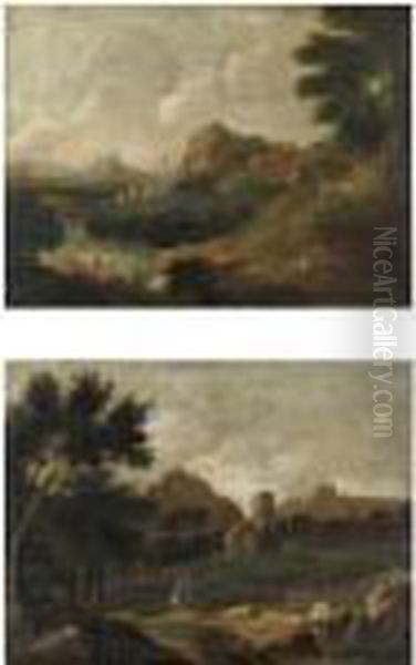 Paesaggi Con Viandanti E Pescatori Oil Painting by Gaspard Dughet