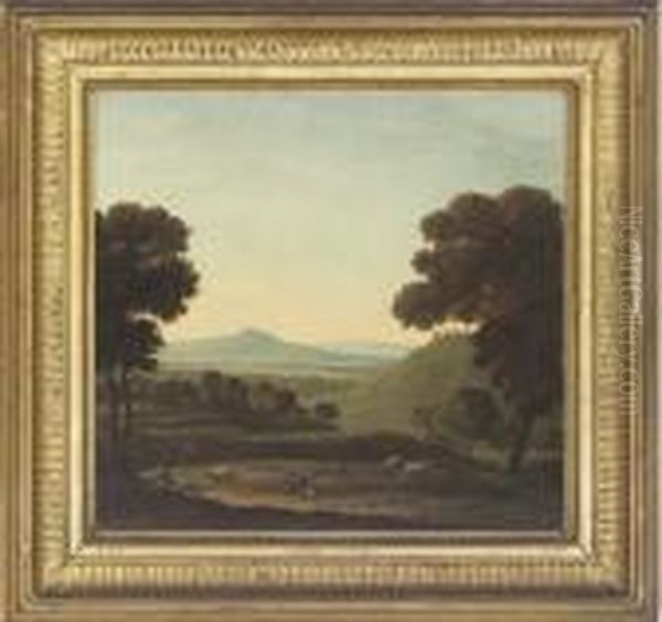 Cattle In A Landscape Oil Painting by Gaspard Dughet