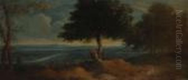 Paesaggio Di Campagna Con Figure Sullo Sfondo Della Valle Del Tevere Oil Painting by Gaspard Dughet