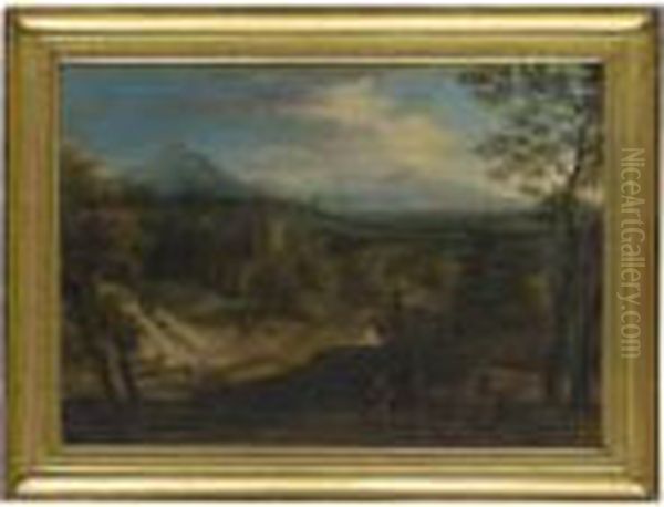Landscape With Christ On The Road To Emmaus Oil Painting by Gaspard Dughet