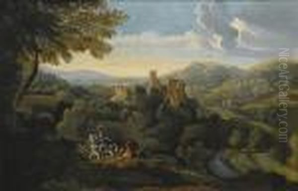An Extensive Landscape With Erminia And The Shepherds Oil Painting by Gaspard Dughet