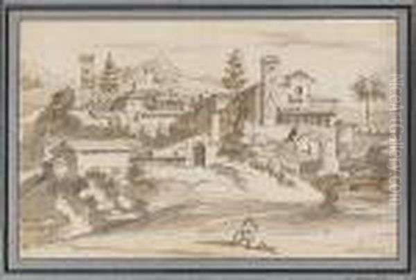 Classical Landscape With A City Oil Painting by Gaspard Dughet