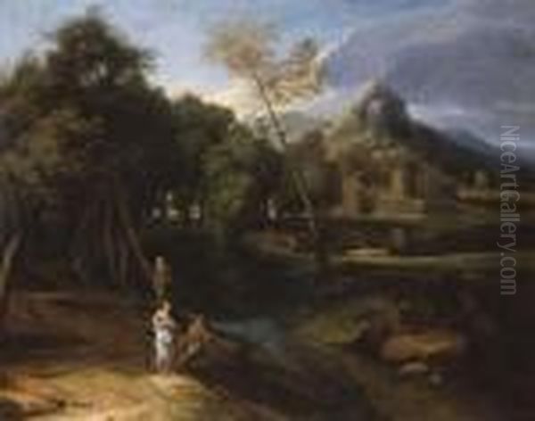 Un Paysage Italianisant Avec Des Personnages A L'antique Oil Painting by Gaspard Dughet