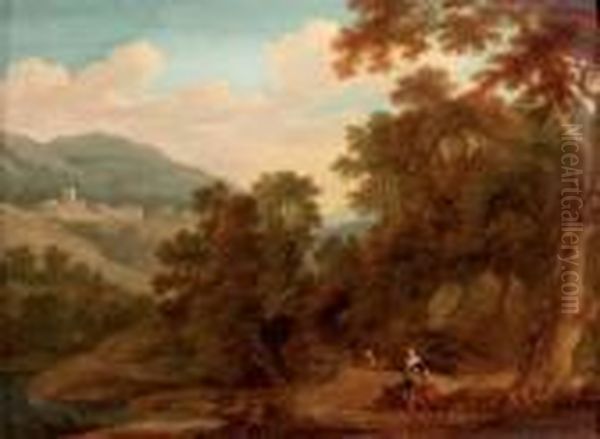 A Mountainous Wooded Landscape Oil Painting by Gaspard Dughet