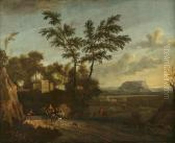 Landscape With Travellers Oil Painting by Gaspard Dughet