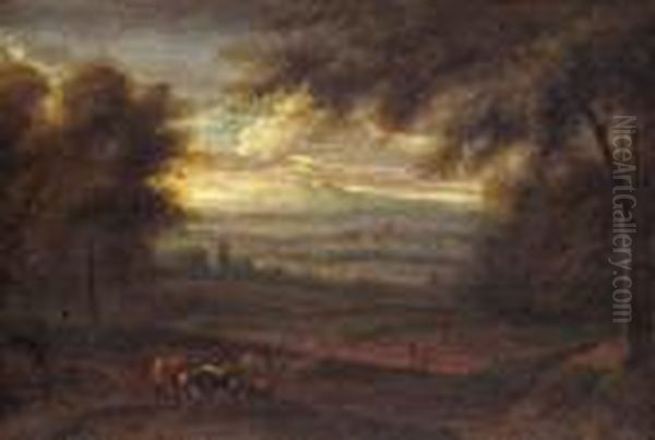 Paesaggio Boschivo Con Pastori E Gregge Oil Painting by Gaspard Dughet