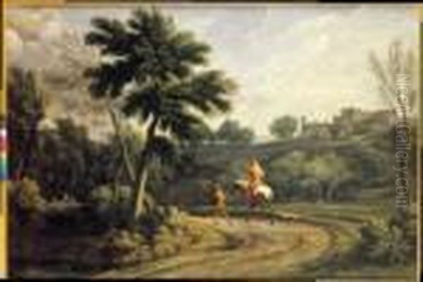 Paesaggio Con Viandanti Oil Painting by Gaspard Dughet