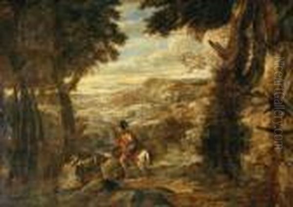 Paisaje Con La Escena De La Caridad De San Martin Oil Painting by Gaspard Dughet