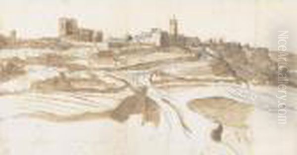 A View Of An Italian City On A Hill Oil Painting by Gaspard Dughet