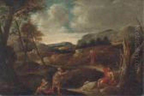 Christ And Saint John The Baptist In A Landscape With Otherfigures Oil Painting by Gaspard Dughet