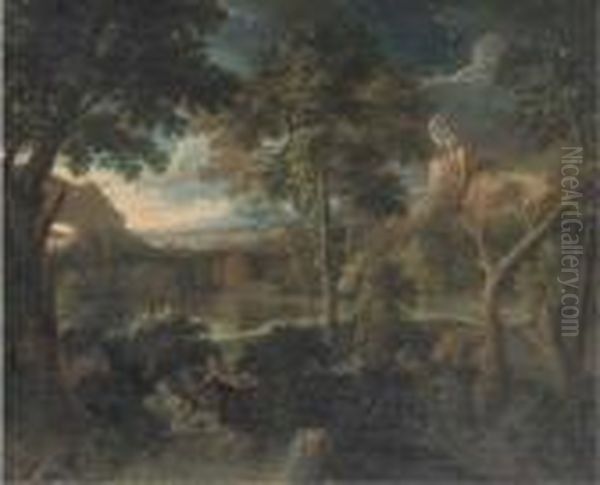 A Landscape With Venus And Adonis Oil Painting by Gaspard Dughet