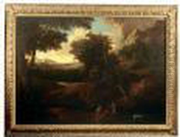 Personnages Au Bord D'une Cascade Dans Un Paysage Italien Oil Painting by Gaspard Dughet