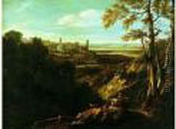 Village Fortifie Dans Un Paysage Panoramique Oil Painting by Gaspard Dughet