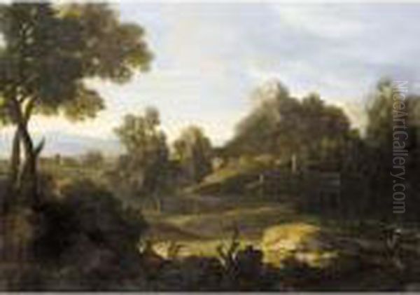 A Classical Landscape With Arcadian Figures Oil Painting by Gaspard Dughet