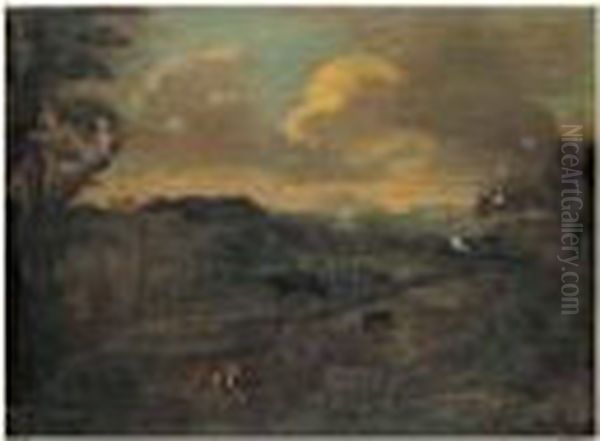 Paysans Se Promenant Dans La Campagne Romaine Oil Painting by Gaspard Dughet