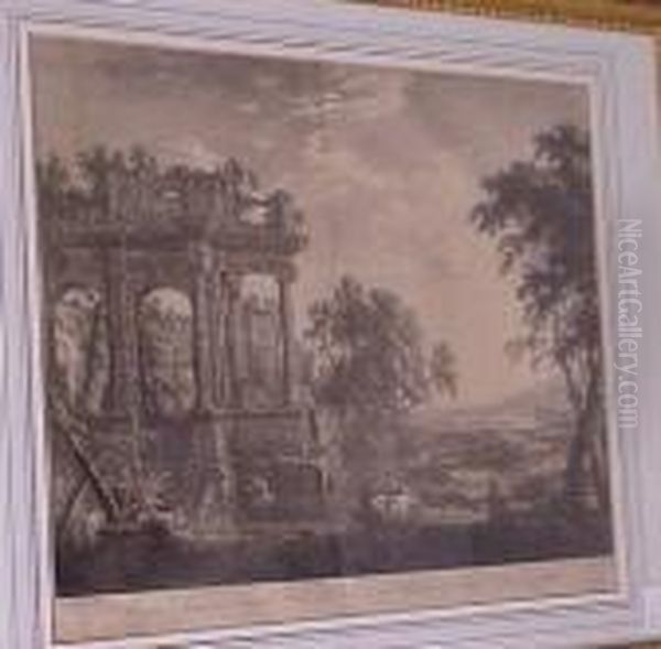 Figures In A Landscape Oil Painting by Gaspard Dughet