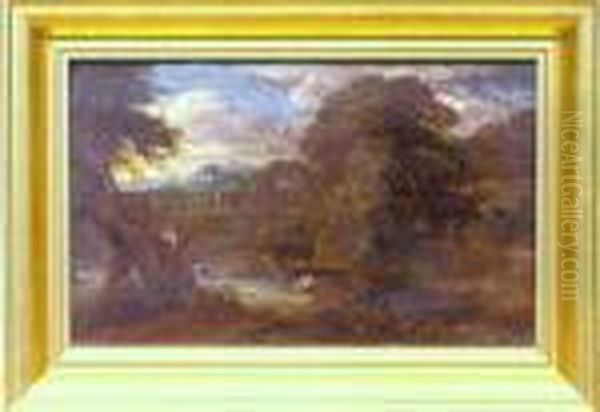 Figures In A Landscape Oil Painting by Gaspard Dughet