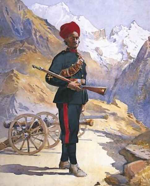 Gunner of the Mountain Battery Punjabi Musalman Oil Painting by Alfred Crowdy Lovett