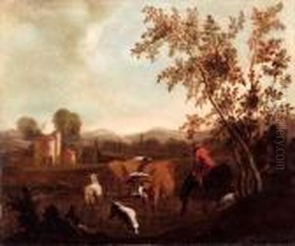 Paesaggio Laziale Con Pastore E Contadine Oil Painting by Karel Dujardin