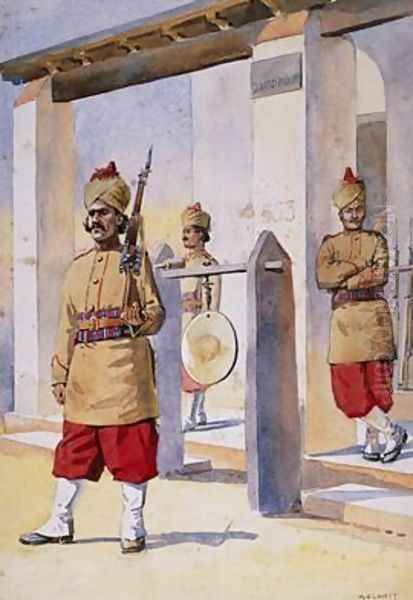 Soldiers of the 124th Duchess of Connaughts Own Baluchistan Infantry Oil Painting by Alfred Crowdy Lovett