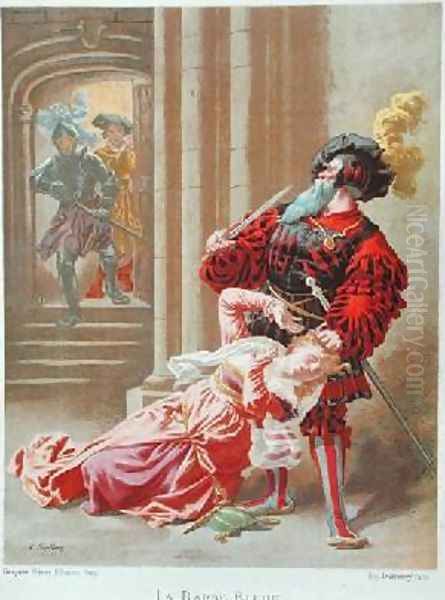 Bluebeard attempting to kill his last wife Oil Painting by Frederic-Theodore Lix