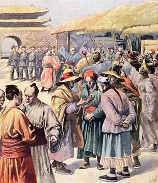 Disturbances in Seoul cover of Le Petit Journal Oil Painting by Frederic-Theodore Lix