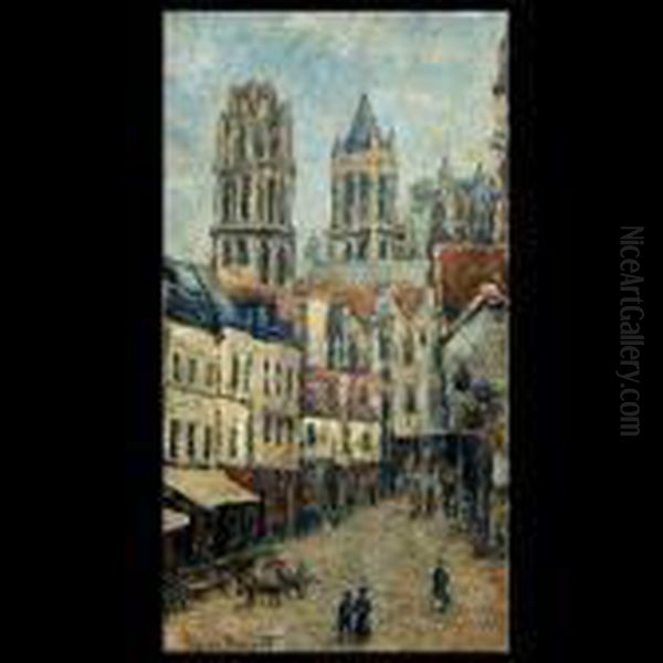 Dumont. French. Rue De 
L'epicerie- Rouen. Oil On Board. 18 X 10 1/4inches. Signed Lower Left: 
Pierre Dumont Oil Painting by Pierre Dumont