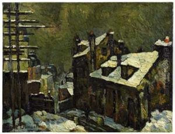 Montmartre Sous La Neige Oil Painting by Pierre Dumont