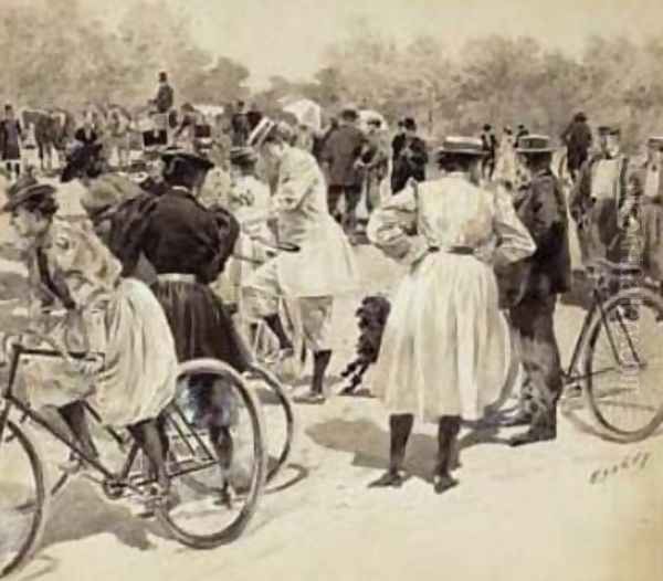 On the Bicycles (Tout le monde &agrave; Bicyclette) Oil Painting by Edward Loevy