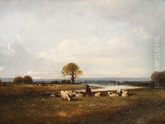 Berger Et Son Troupeau Pres De La Riviere Oil Painting by Leon Victor Dupre