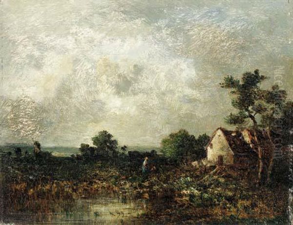 Cottage By A Pond
Signed 'victor Dupre' (lower Left) Oil Painting by Leon Victor Dupre