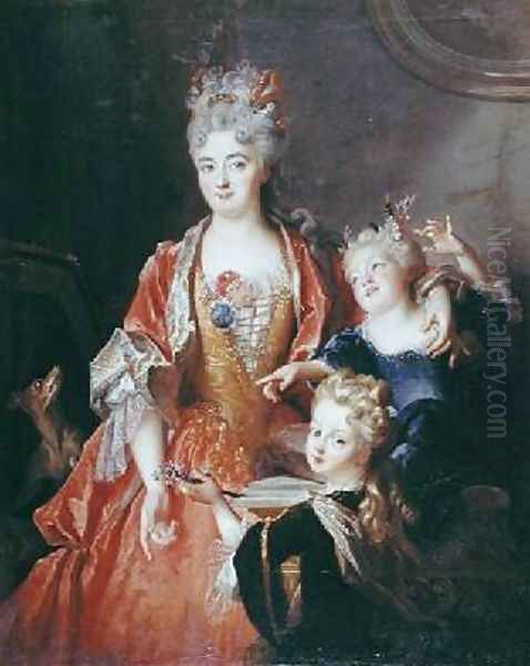 A Woman with Two Children Oil Painting by Nicolas de Largilliere