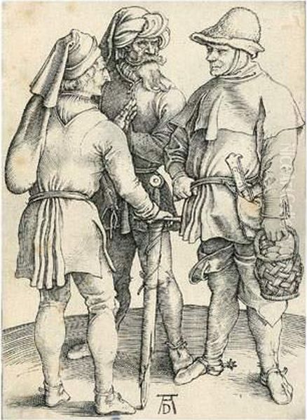 Les Trois Paysans. Vers 1497 Oil Painting by Albrecht Durer