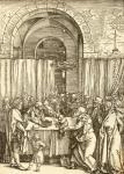 Le Grand-pretre N'admettant Pas Joachim A L'autel De Dieu. Planche
 De La Vie De La Vierge. Oil Painting by Albrecht Durer