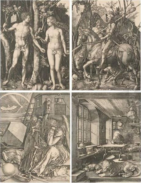 Adam And Eve; Knight, Death And 
The Devil; Melancolia; And Saint Jerome In His Study: Four Works Oil Painting by Albrecht Durer