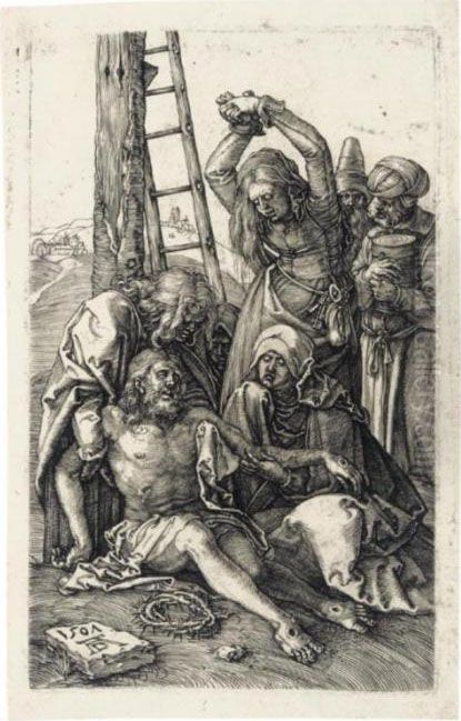 The Lamentation (b., M., Holl.14); And The Entombment (b., M., Holl.15) Oil Painting by Albrecht Durer