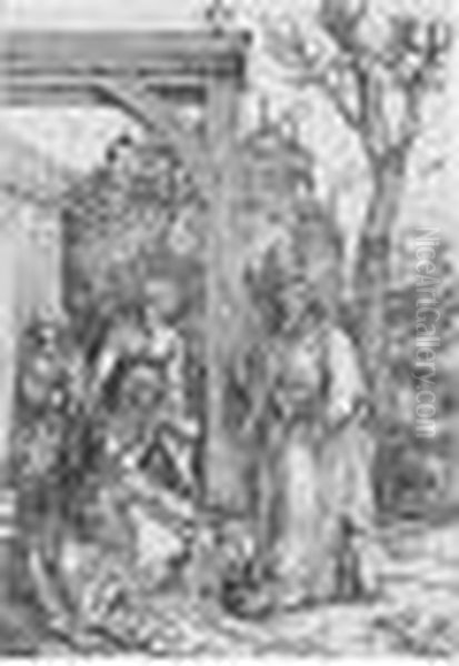 Christ Taking Leave Of His 
Mother; And The Annunciation (b.92; And 83; M., Holl.204; And 195) Oil Painting by Albrecht Durer