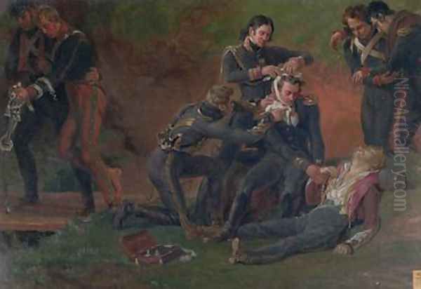 Baron Jean Dominique Larrey 1766-1843 Tending the Wounded at the Battle of Moscow Oil Painting by Louis Lejeune