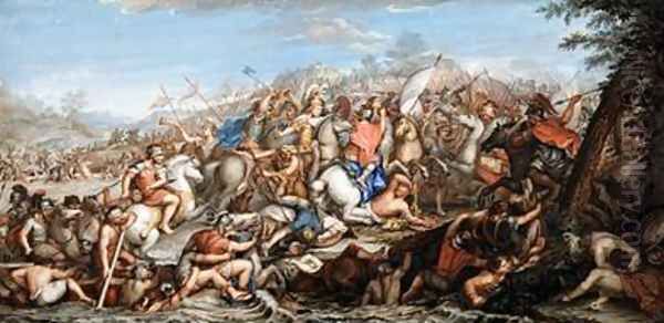 Alexander Crossing the River Granicus Oil Painting by Charles Le Brun